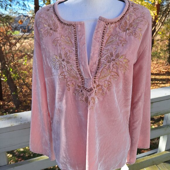 First Issue Liz Claiborne Pink Tunic with Embroidery Beads - Picture 1 of 8
